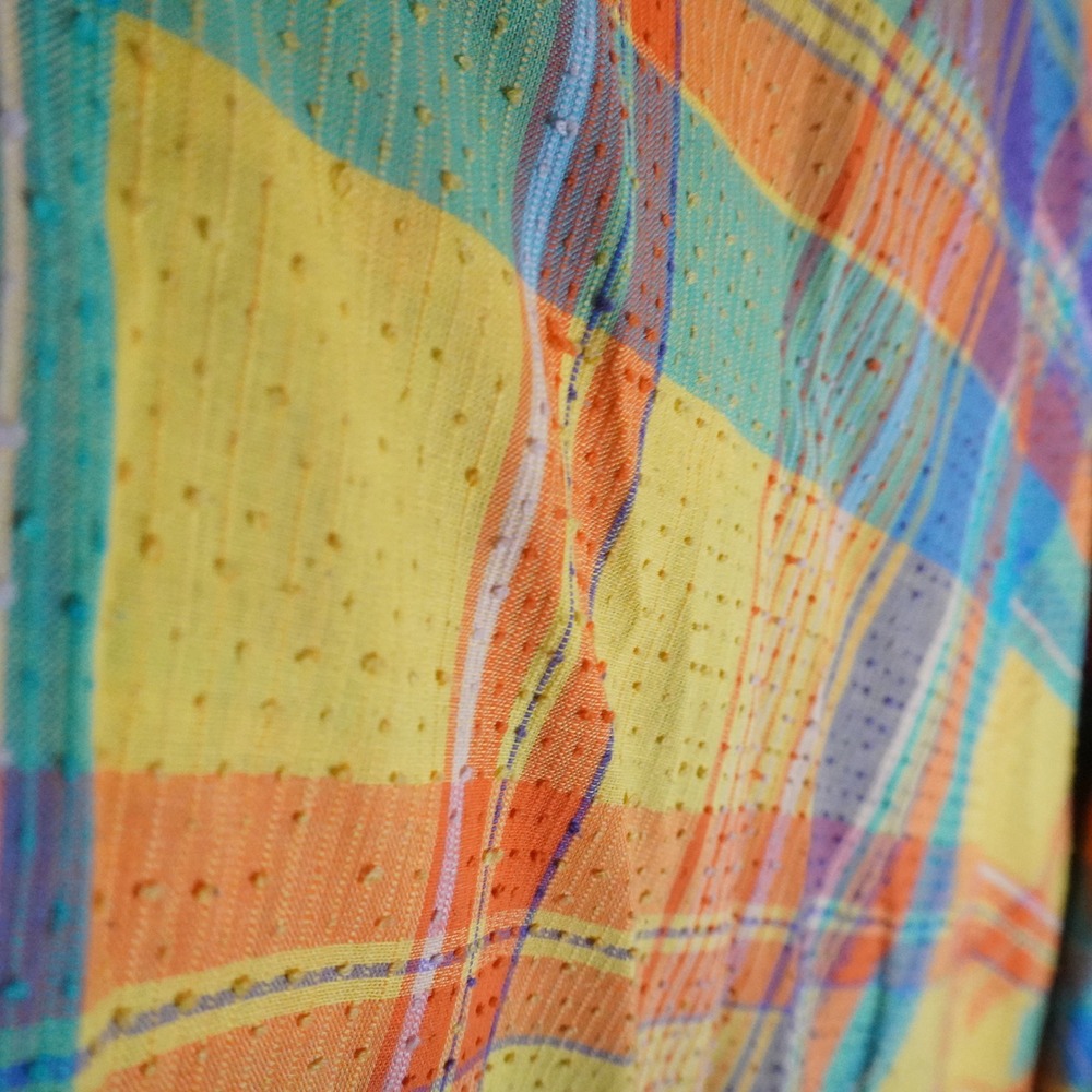 VTG 70s Handmade Plaid Maxi Skirt Yellow Orange Blue Clip Dot Textured Boho XS S - Picture 7 of 8